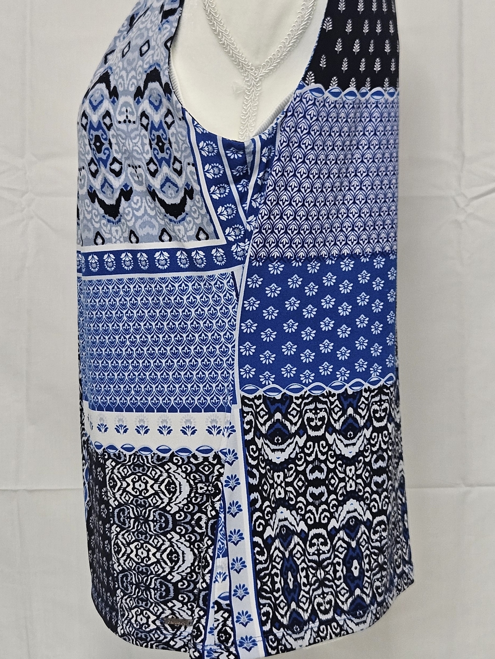 Calvin Klein Blue and Black Patchwork Print Top - Picture 3 of 9